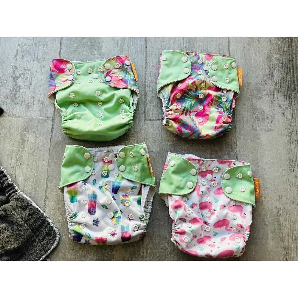 Lot Set Of 4 HAPPY FLUTE Reusable Washable Cloth Cover w/ Bamboo Charcoal Liners